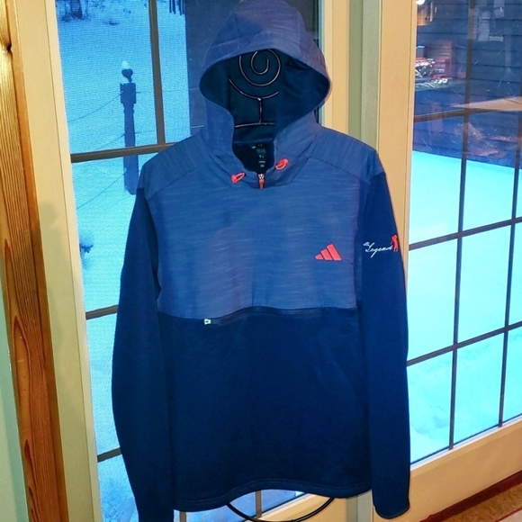 Adidas Textured Anorak Blue 2-Toned Cinched Sz. L Hoodie - Picture 1 of 16